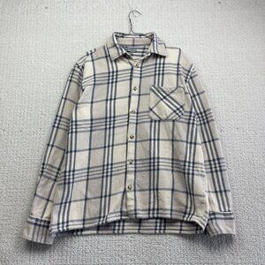 DJAB Simons Button Up Heavy Camp Overshirt Men Sz L Off-White / Blue Plaid Y2K